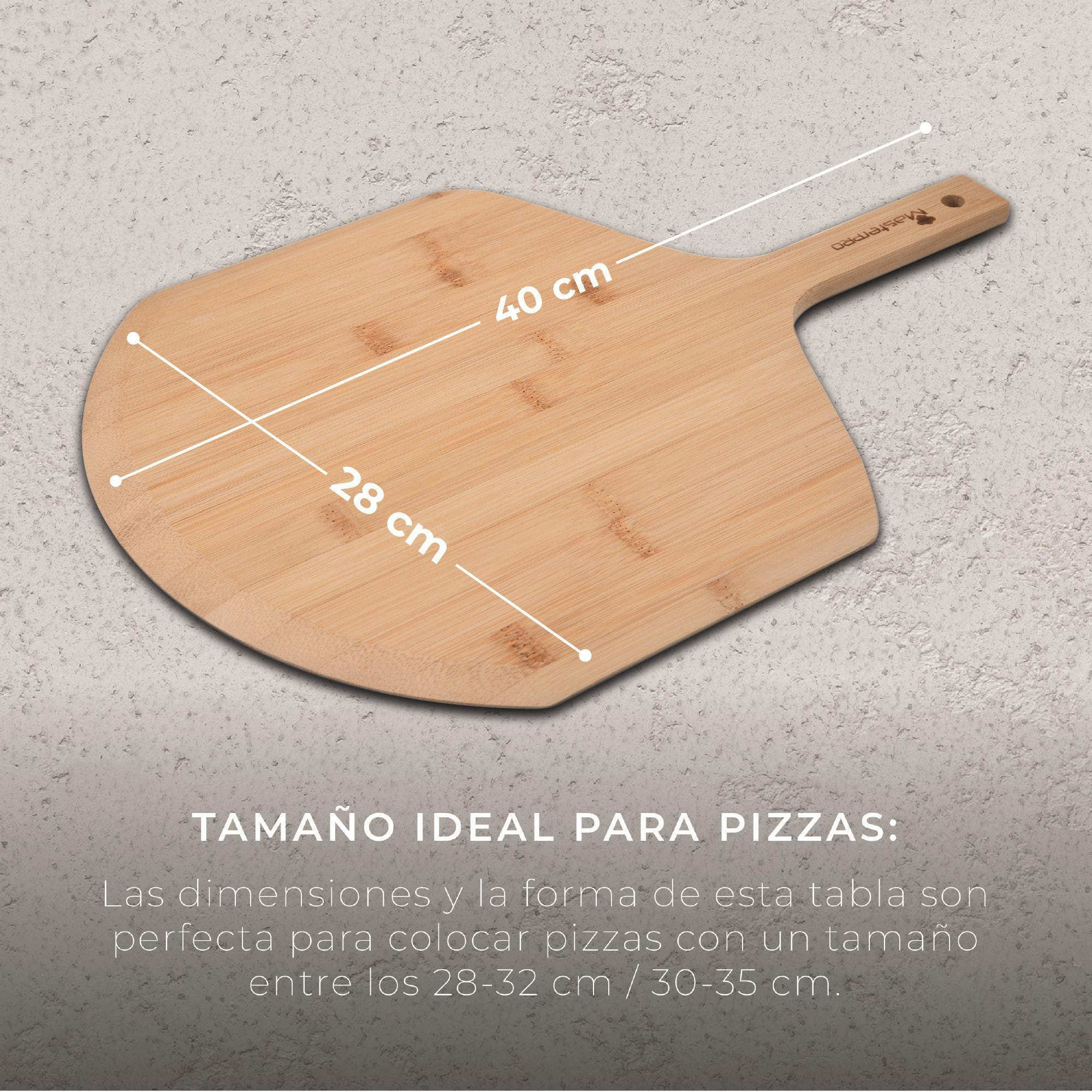 Set compuesto por cortador de pizza + tabla de corte en madera masterpro