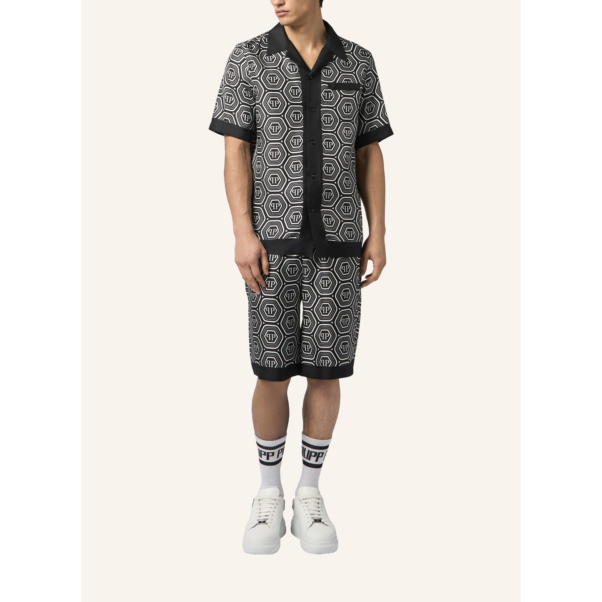 PHILIPP PLEIN Silk Drawstring Shorts Monogram 70's