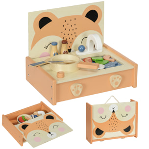 AIYAPLAY Cucina Giocattolo per Bambini 3-5 Anni con Fornello e 12 Accessori in Legno, Multicolore