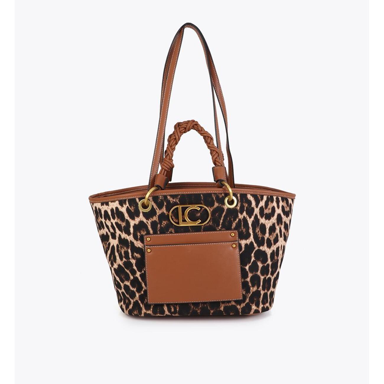 Shopper con stampa leopardata ed effetto pelle