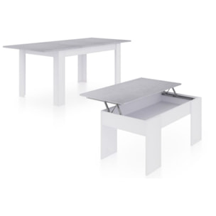 Pack mesa de comedor 140 y mesa de centro Vita Blanco Artik (Blanco Mate) - Gris Cemento