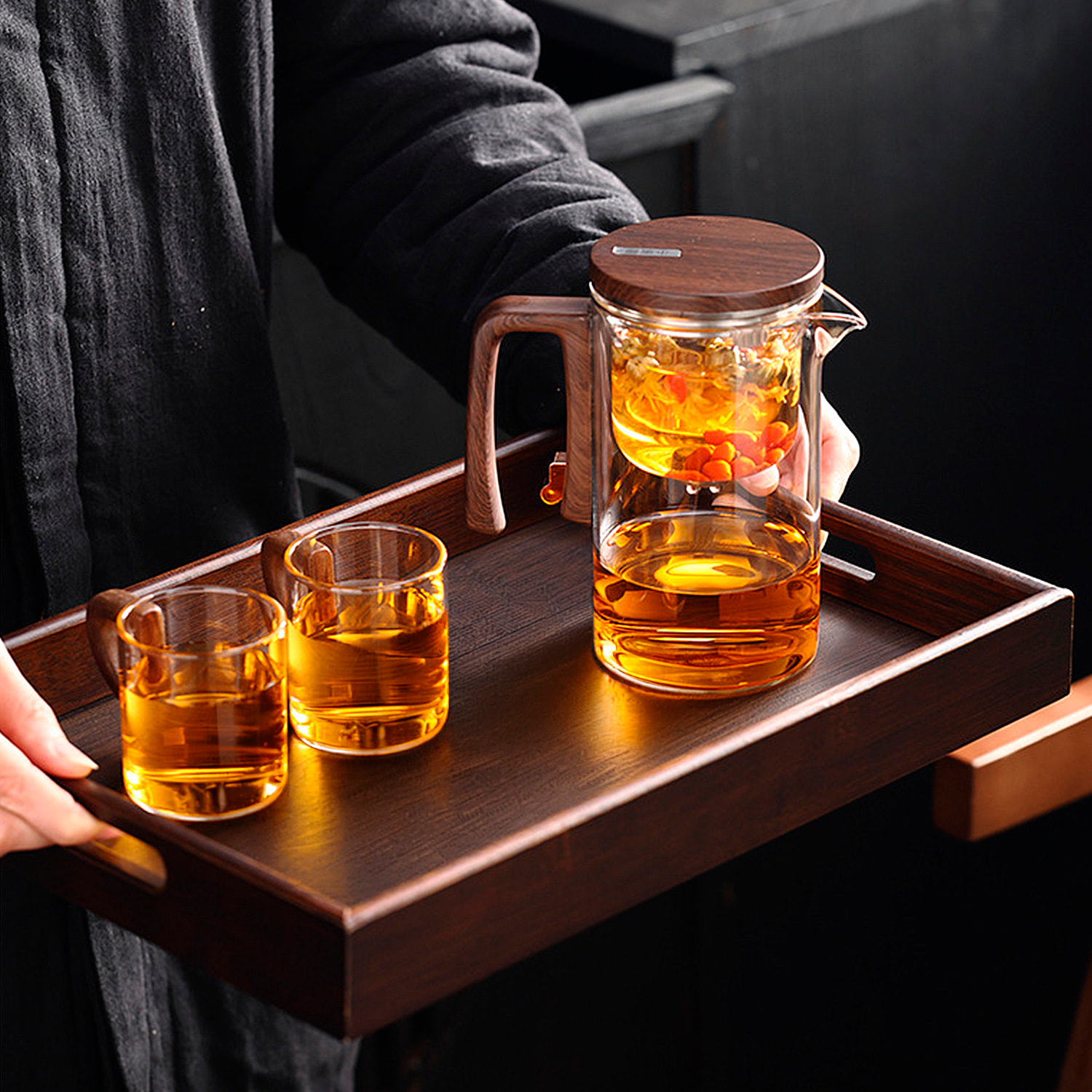 Tetera de cristal de 520ml con filtración magnética con 2 tazas.