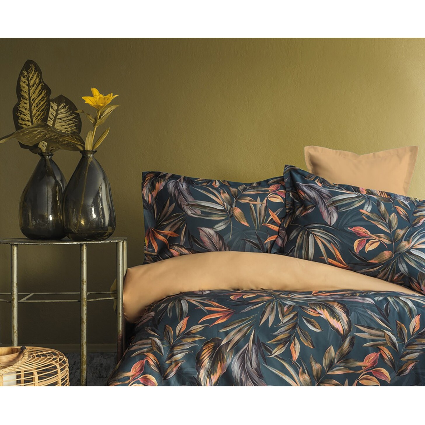 Parure housse de couette 240x220 cm et 2 taies d'oreiller 63x63cm satin de coton imprimé