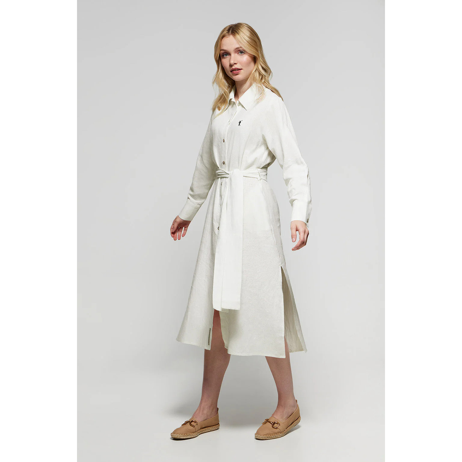 Vestito midi bianco in lino con particolare ricamato Rigby Go
