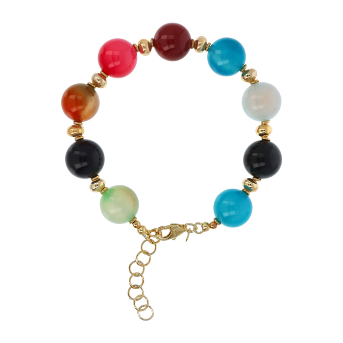 Bracciale in Argento 925 placcato Oro Giallo 18kt con Sfere in Agata Multicolore