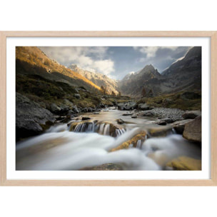 Affiche Rivière des Alpes Affiche + cadre en bois - Chêne