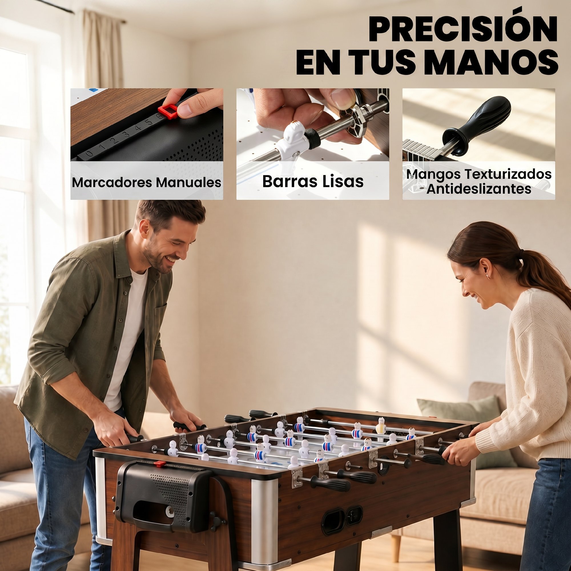 Mesa Multijuegos 3 en 1, Mesa de Juegos con 4 Ruedas con Freno, Estante de Almacenaje, Futbolines para Niños, Air Hockey, Billar y Accesorios, Diversión Familiar para Adultos y Niños, Nogal