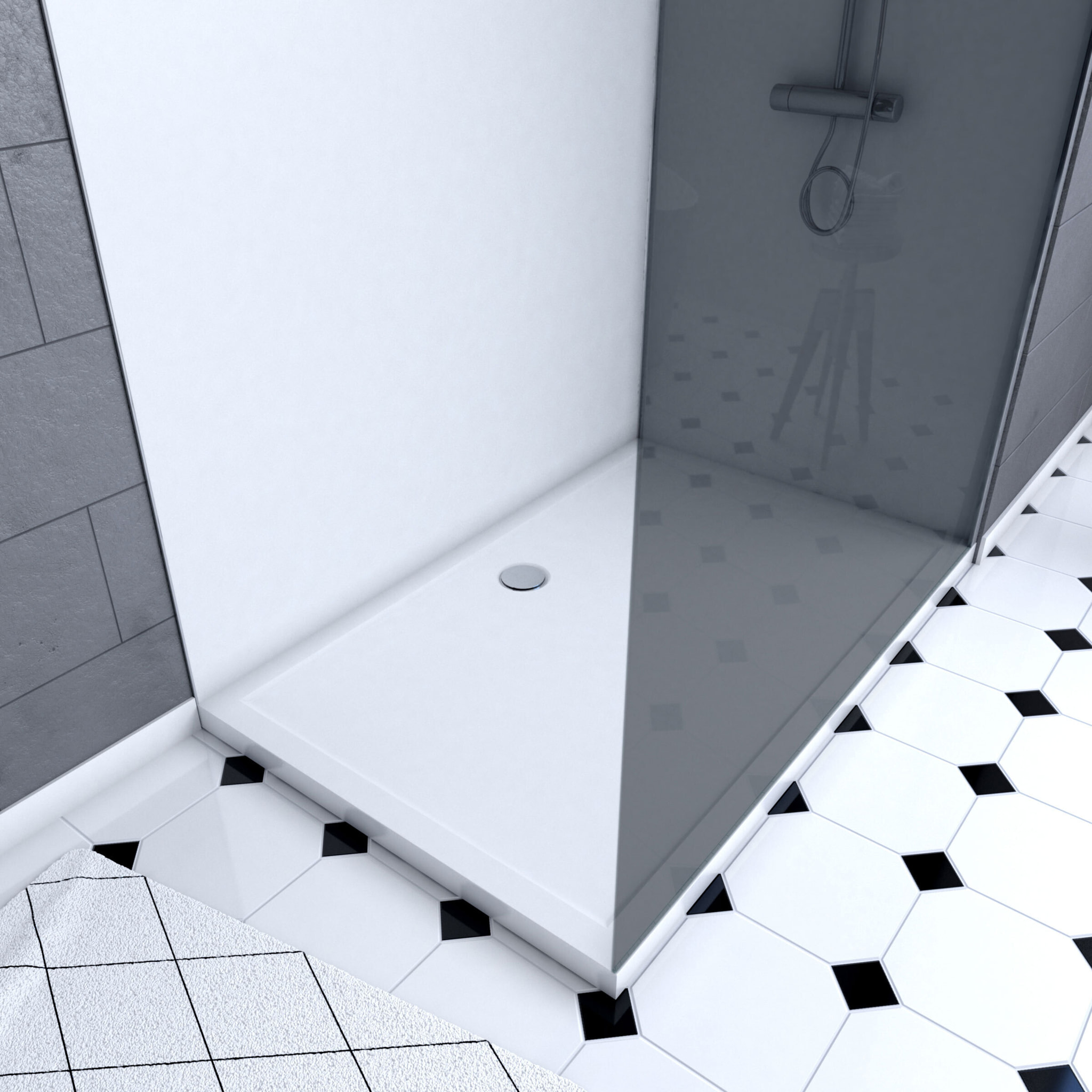 Pack douche à l'Italienne 90x120 - Kit Panneaux muraux Blanc/Chrome + receveur + Paroi Fumée 8 mm