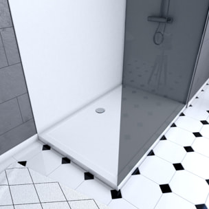 Pack douche à l'Italienne 90x120 - Kit Panneaux muraux Blanc/Chrome + receveur + Paroi Fumée 8 mm