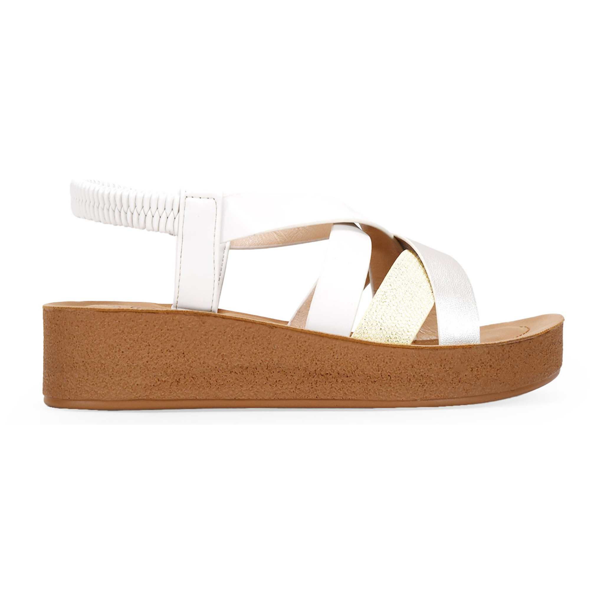 Sandalias de cuña beige con elástico