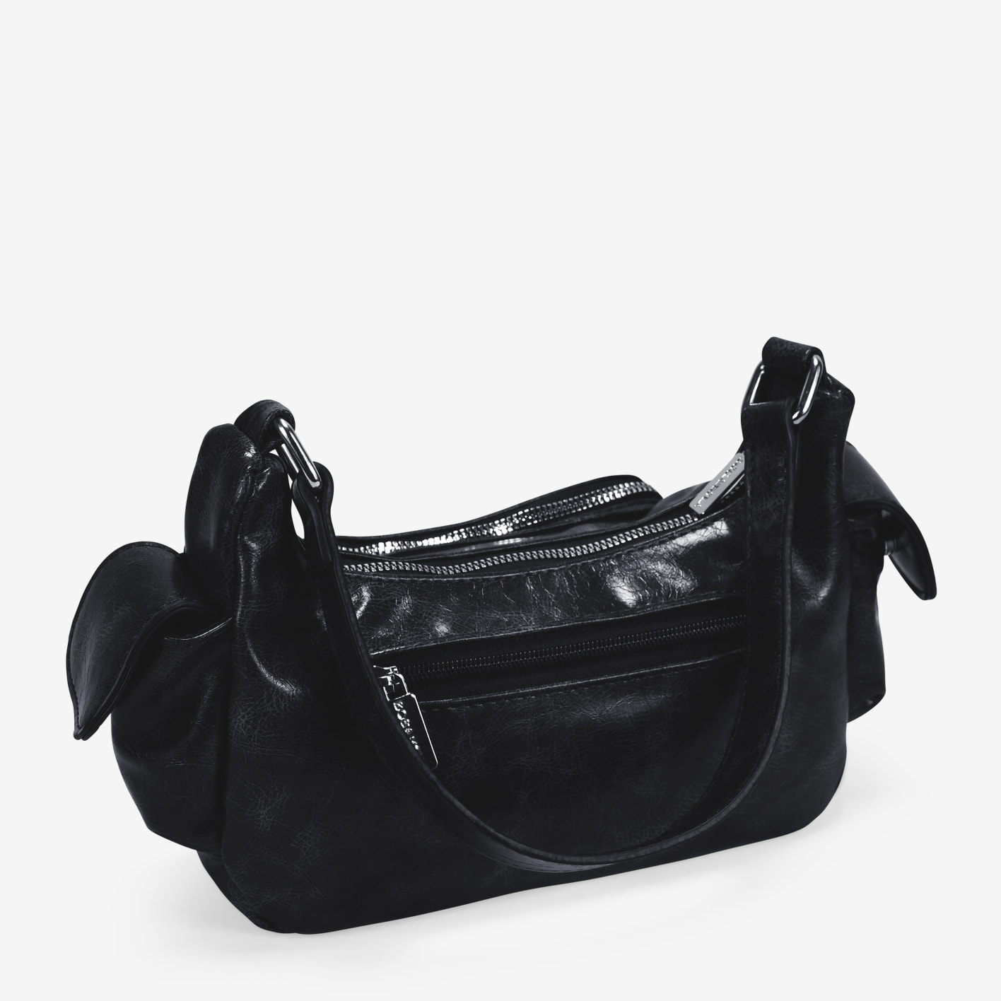 Bolso de hombro negro con bolsillos