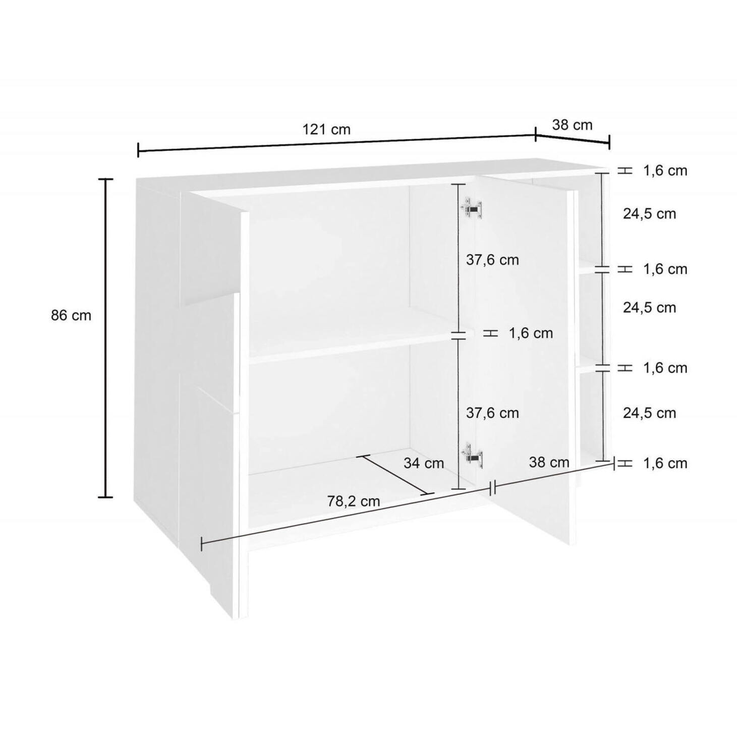 Mobile da ingresso a 2 ante e scaffali aperti, Made in Italy, Entratina moderna, Credenza per atrio, cm 121x38h86, colore Grigio Cenere