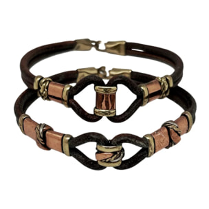 Pulsera cuero latón y cobre enlazado artesanal áºnicas