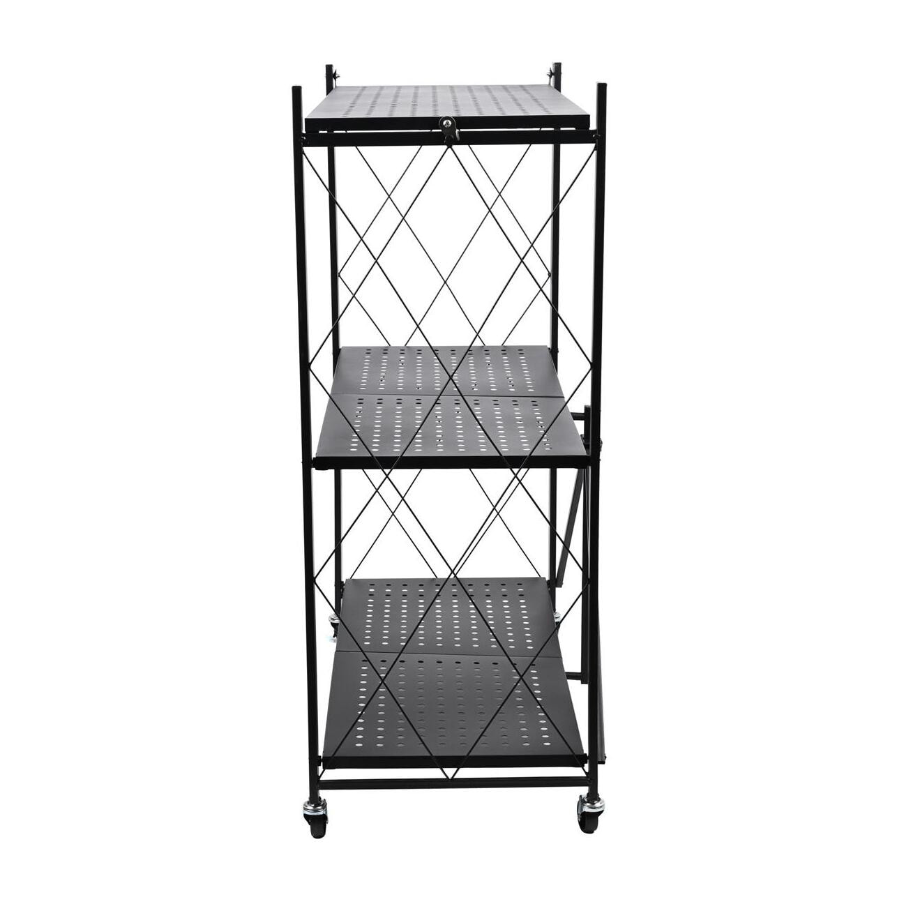 Estantería de Almacenamiento PLEGABLE de 3 Estantes con ruedas, SIN montaje - 71x34x89 cm color Negro