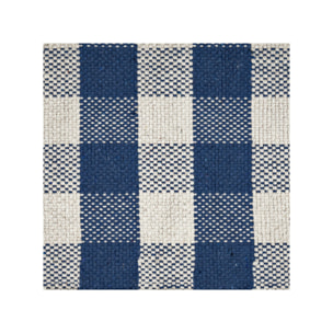 Tapis en coton avec carreaux bleu et blanc et franges - DENIM