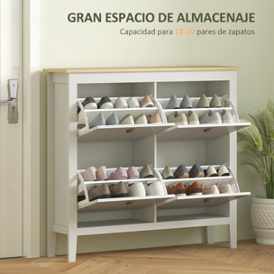 Mueble Zapatero Estrecho Zapatero Entrada Recibidor con 4 Cajones Abatibles Estantes Ajustables y Tiradores de PU para 20 Pares de Zapatos para Pasillo 105x24x95,5 cm Blanco
