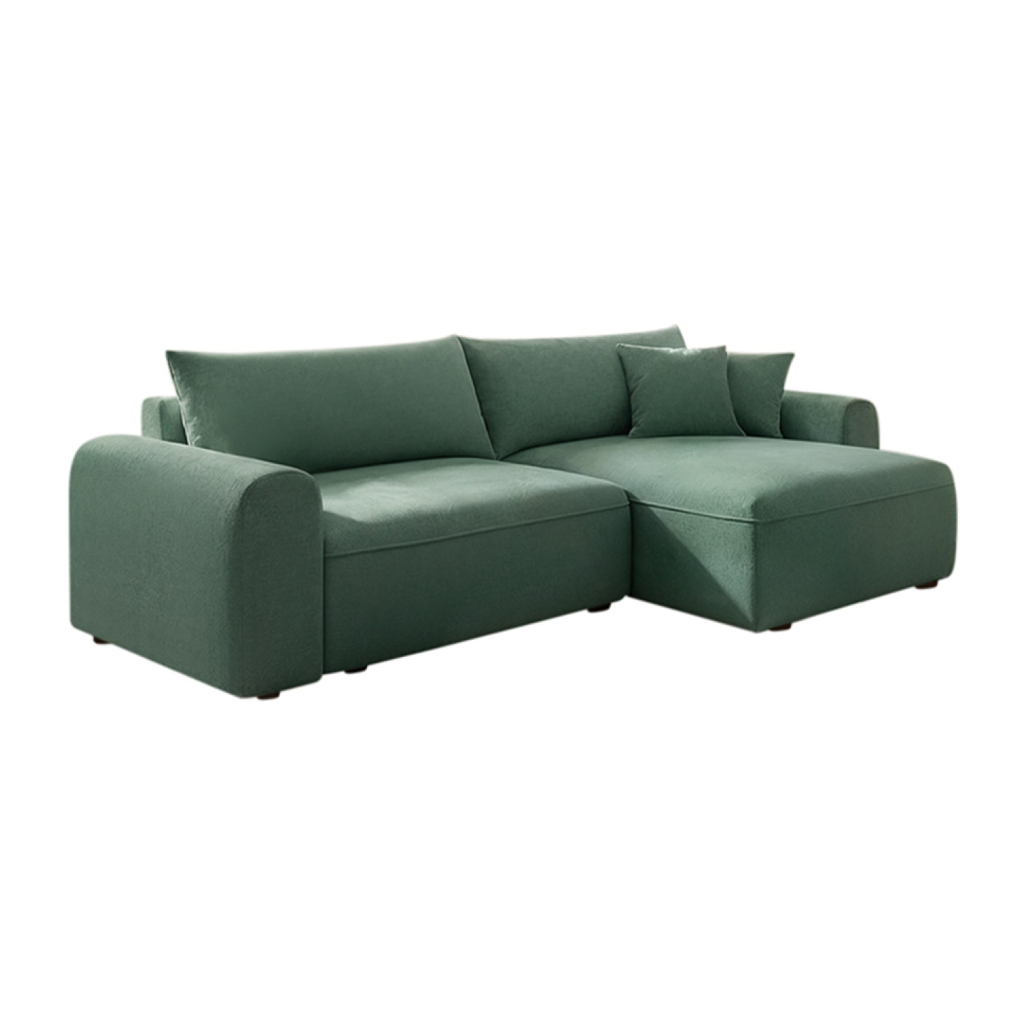 Canapé d'angle convertible vert 4 places tissu bouclé + coffre OLIZE