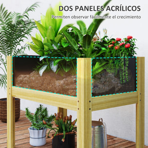 Huerto Urbano de Madera Mesa de Cultivo con Paneles Acrílicos Jardinera Elevada para Cultivo Flores Vegetales en Jardín Terraza 75x46x60,5 cm Natural