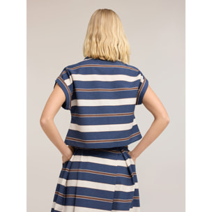 Motivi - Camisa boxy de mezcla de algodón a rayas - Azul