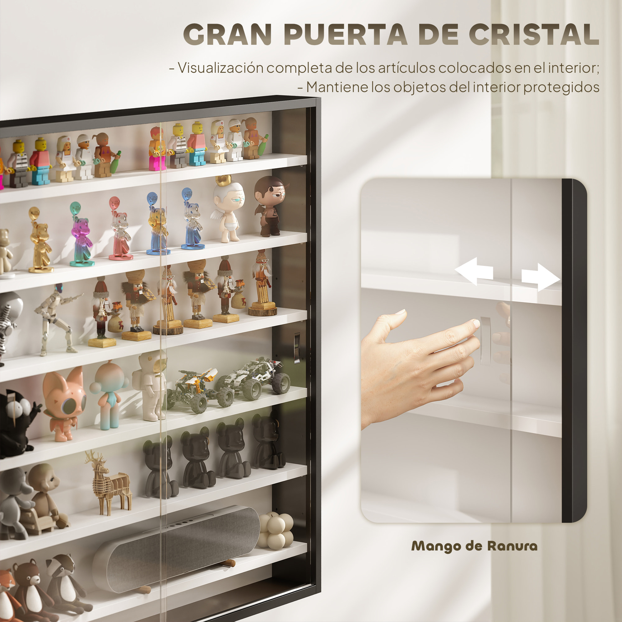 Vitrina Expositora para Colecciones de 7 Niveles, Vitrina de Pared, con Estantes Ajustables y 2 Puertas Correderas de Vidrio, para Perfumes, Figuras de Decoración, 80x9,5x83 cm, Negro