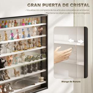Vitrina Expositora para Colecciones de 7 Niveles, Vitrina de Pared, con Estantes Ajustables y 2 Puertas Correderas de Vidrio, para Perfumes, Figuras de Decoración, 80x9,5x83 cm, Negro