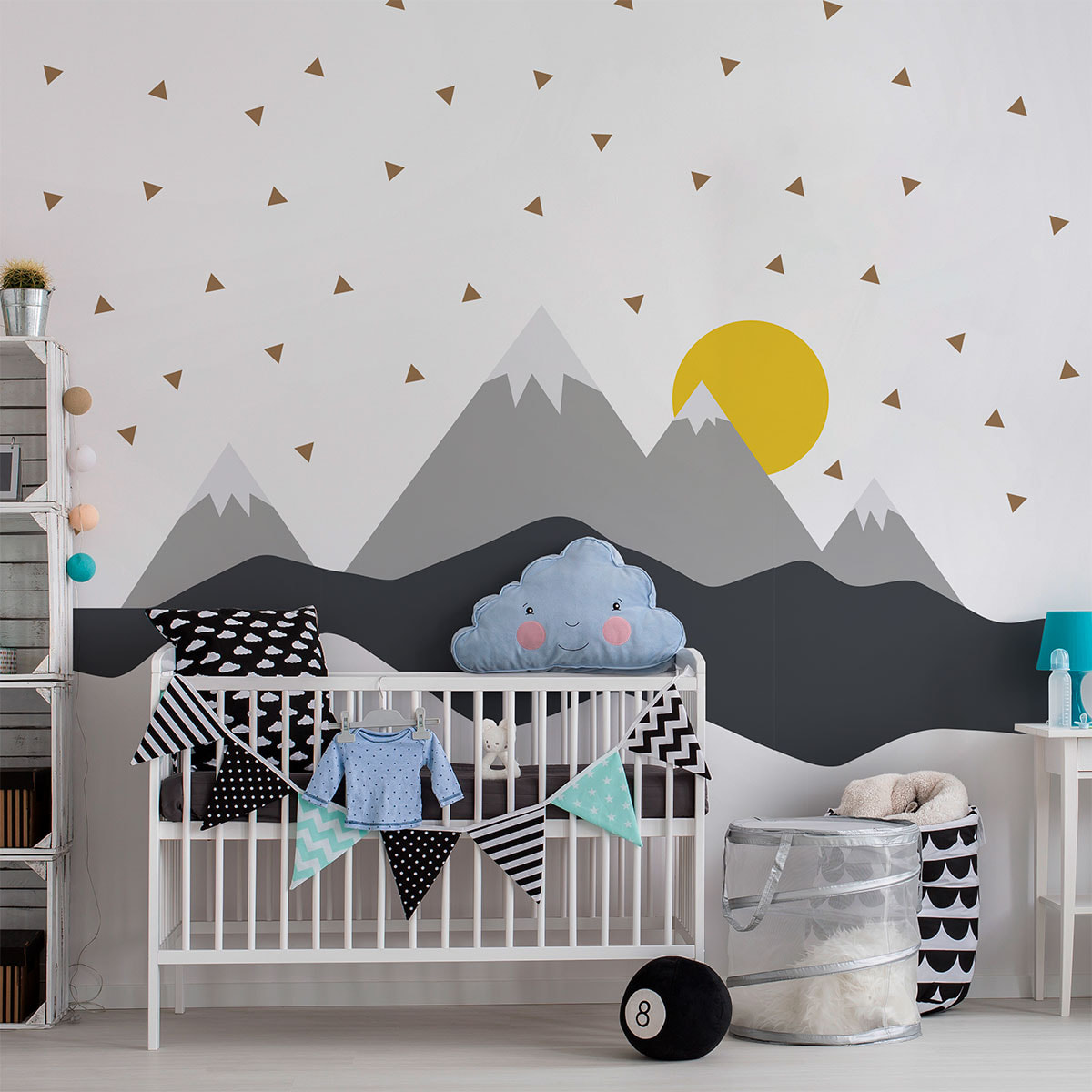 Stickers muraux enfants - Décoration chambre bébé - Autocollant Sticker mural géant enfant montagnes scandinaves NORDIKA