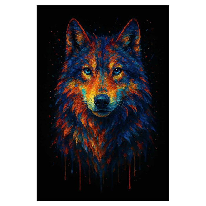 Affiche encadrée loup art multicolore Affiche + cadre en métal - Noir