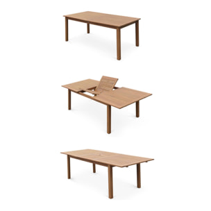 Table de jardin extensible bois d'eucalyptus + 8 assises en bois d'Eucalyptus huilé et textilène terracotta