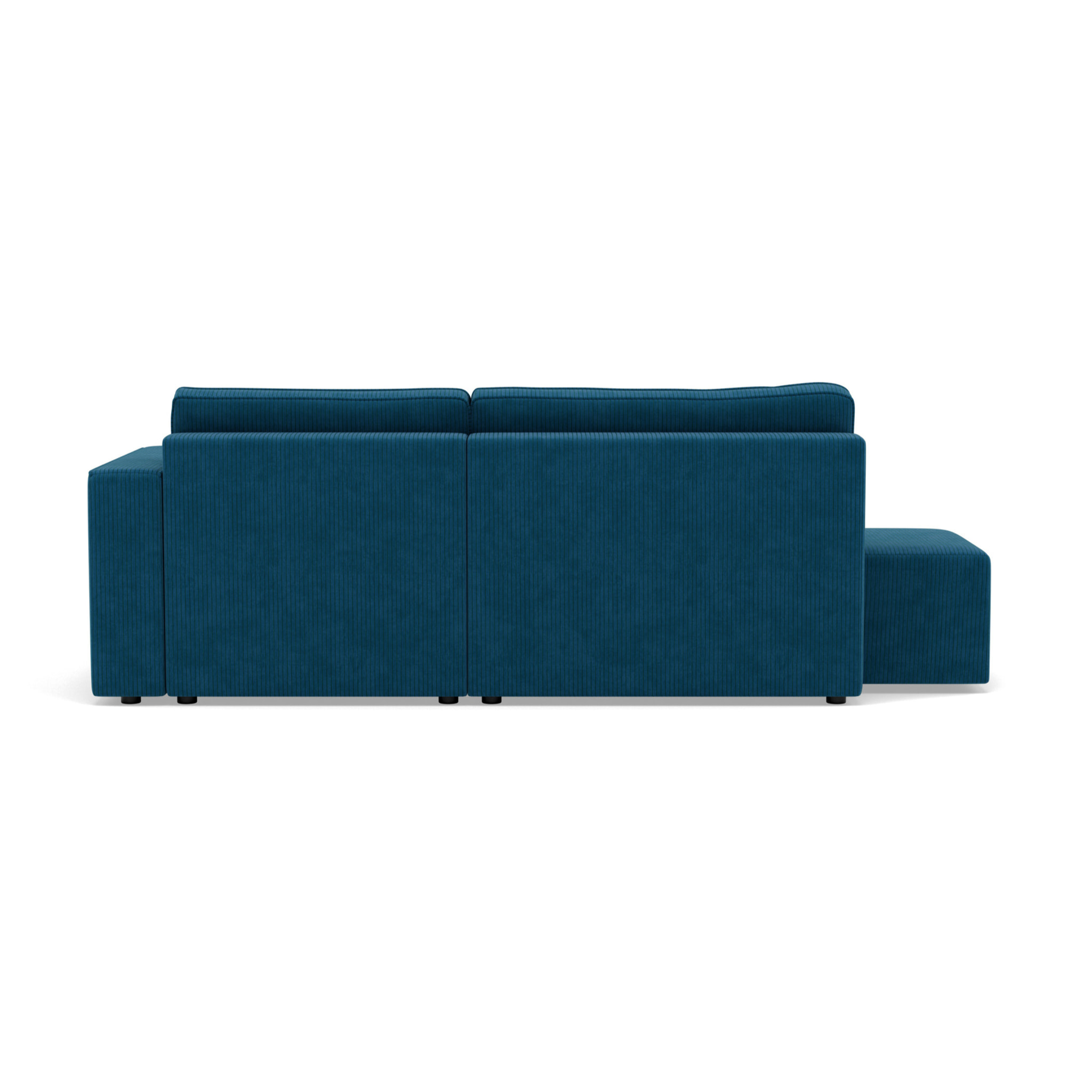Topaze - canapé d'angle droit 4 places convertible avec coffre sans accoudoir en velours côtelé - Bleu