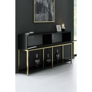 Credenza Djimsit, Buffet da soggiorno, Madia da salotto, Dispensa da cucina, 150x30h80 cm, Nero e Oro