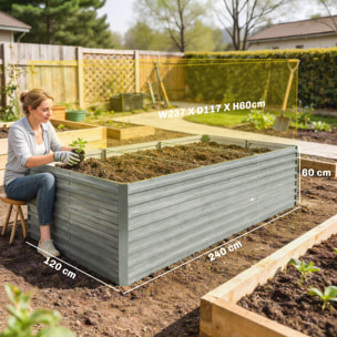 Carré potager jardinière dim. 240 x 120 x 60 cm tôle d'acier ondulée argent