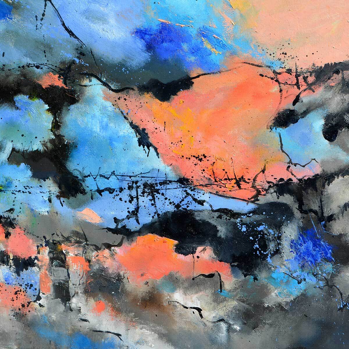 Affiche abstraite ocre et bleu provence Affiche + cadre en bois - Noir