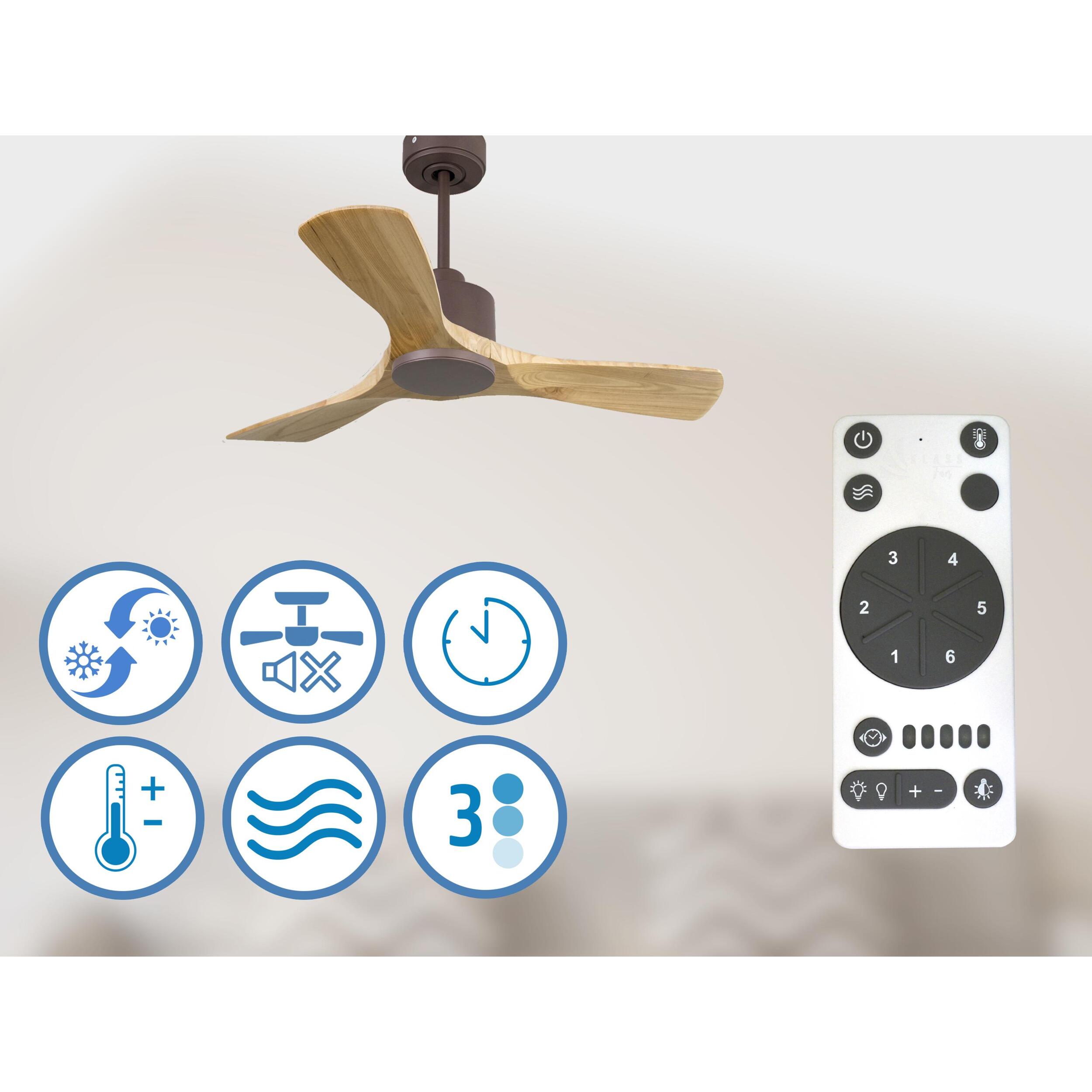 Ventilateur de plafond Réversible  Thermostat Wifi Moteur à courant continu Toits en pente Télécommande Hypersilence Mémoire
