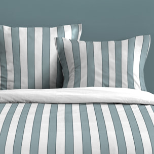 Parure de lit 3 pièces en coton imprimé rayures housse + taies - Bleu