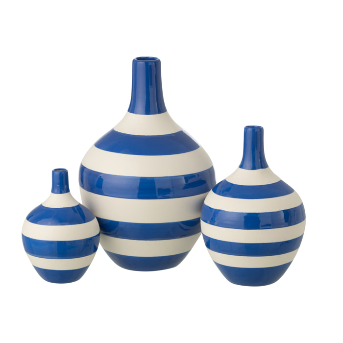 J-Line Vase Ligné - porcelaine - blanc/bleu - set de 3