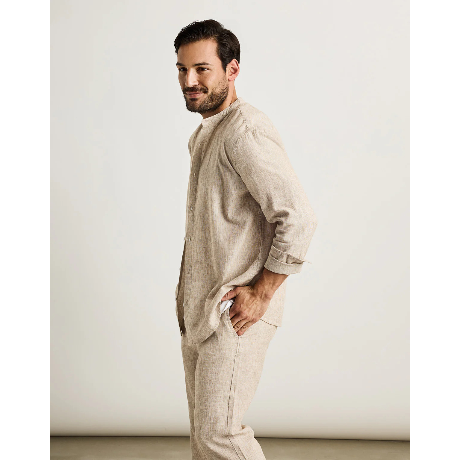 Camisa Manga Larga Beige Lino - Dare