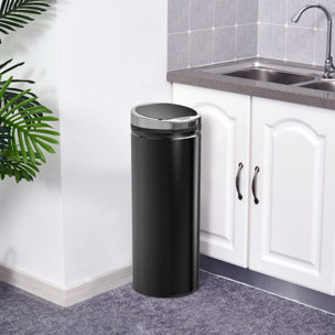 Poubelle automatique détecteur de mouvement 50L bac amovible acier inox. noir