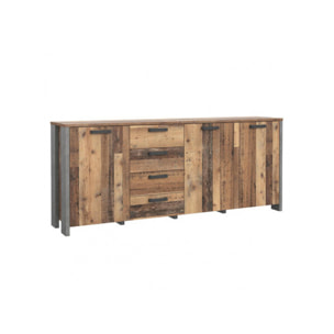 Buffet en bois effet bois vieilli et béton gris L206cm - FRED