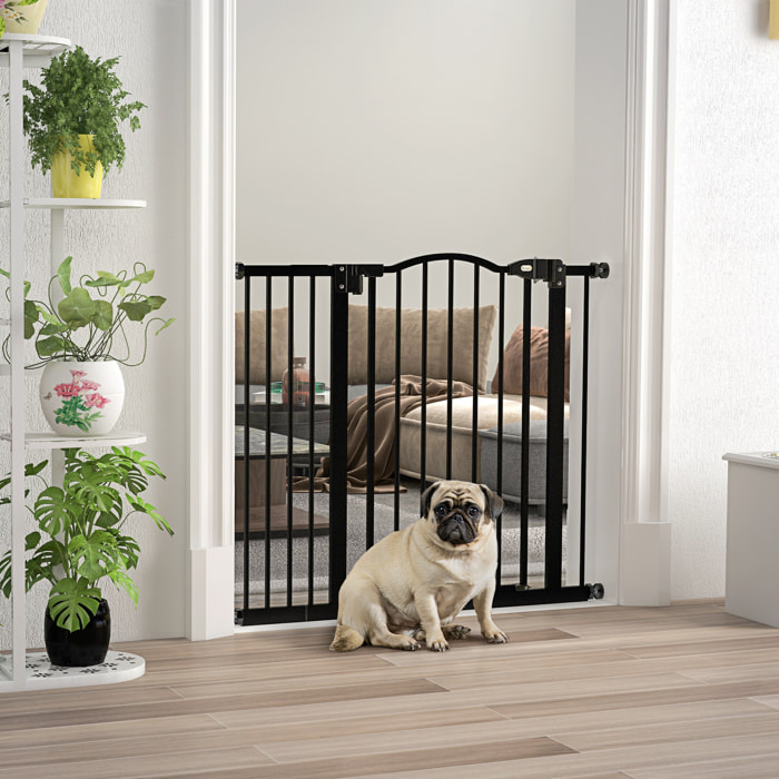 Barrera de Seguridad para Perros Extensible 74-94 cm para Puertas y Escaleras Puerta de Seguridad para Mascotas con Montaje a Presión y Doble Bloqueo Negro