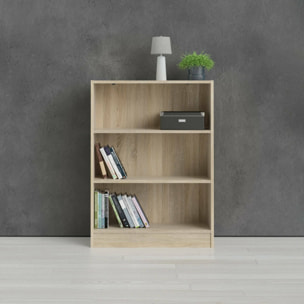 Libreria a tre vani, colore rovere, cm 79 x 107 x 26