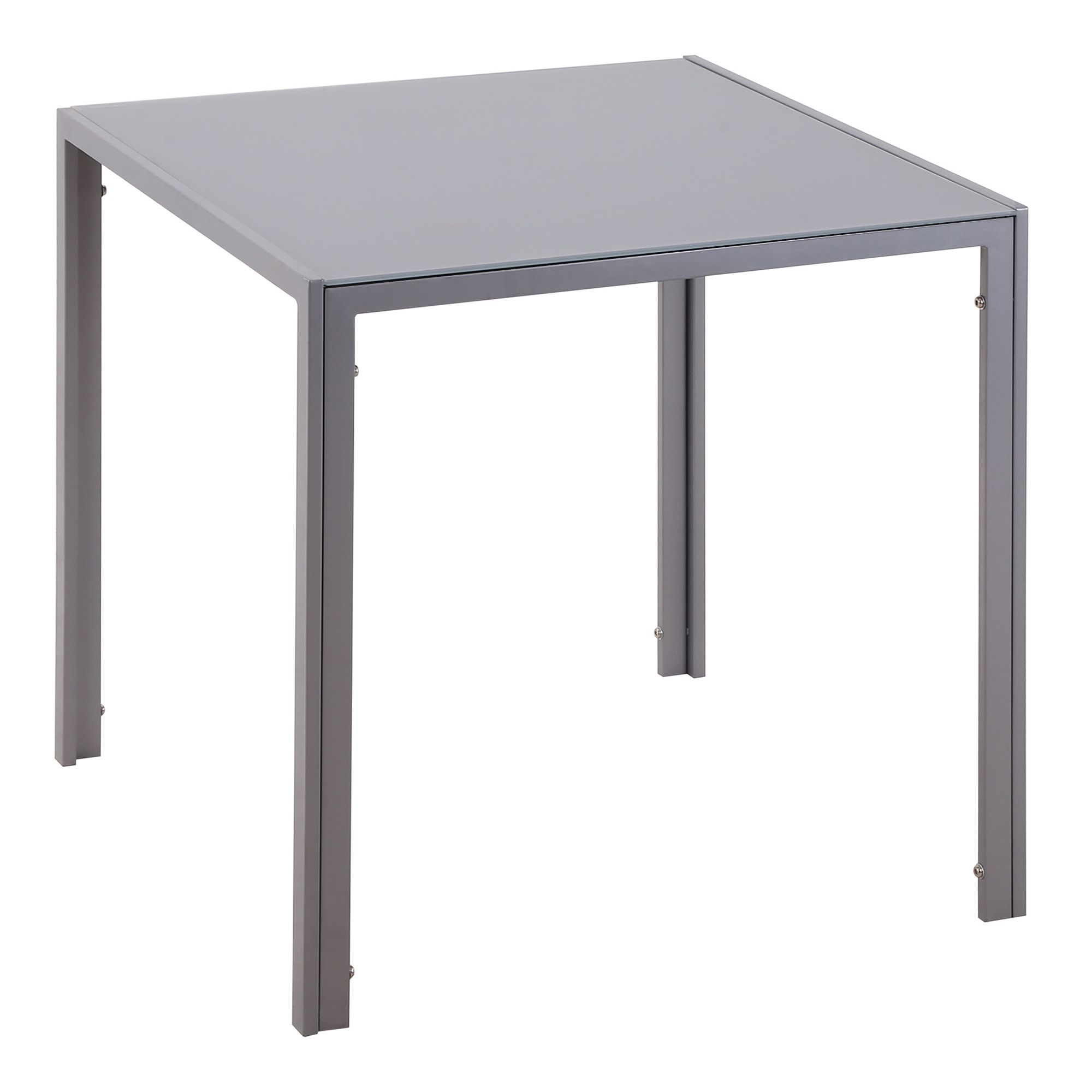 Table à manger carrée 2-4 pers. dim. 75x75x75cm plateau verre trempé 6 mm métal gris