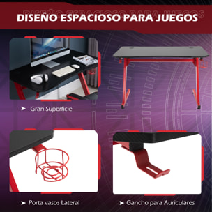 Mesa Gaming con Portavasos de Madera Acero 120x65x74,5 cm Rojo