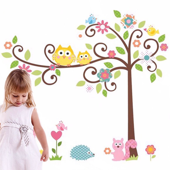 Stickers Muraux décoration adhésifs hiboux et oiseux sur un arbre