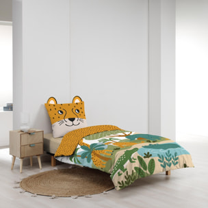 Parure de lit enfant 2 pièces 100 % coton imprimé animaux de la jungle housse + taie - Jaune
