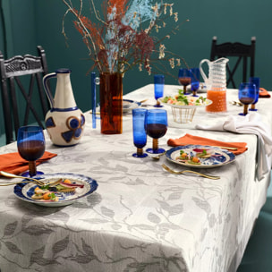 Nappe pur coton 220 g/m² motif jacquard gris anthracite Mille prunus silver