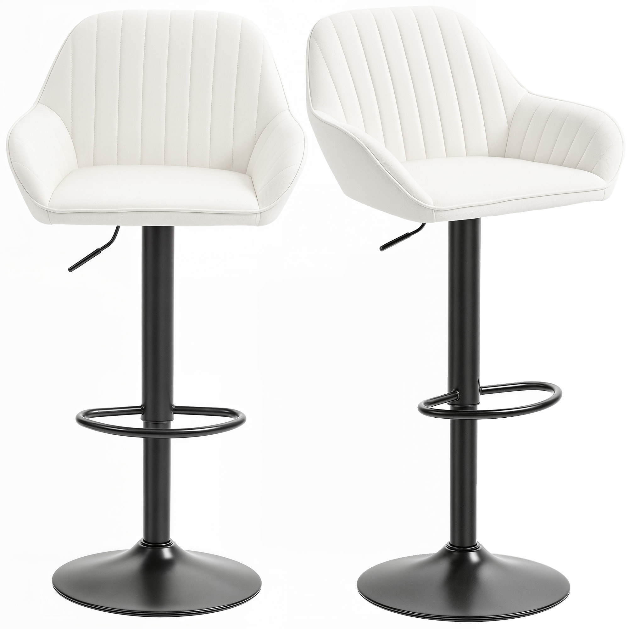 Juego de 2 Taburetes de Bar Giratorios, Taburetes Altos de Cocina con Altura Ajustable 62-83 cm, Sillas Altas de Cocina, Tapizada en Terciopelo, Respaldo y Reposapiés, Crema