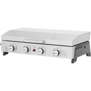 Plancha à gaz en inox avec 4 bruleurs et couvercle "Fasto" - 10 kw - Gris