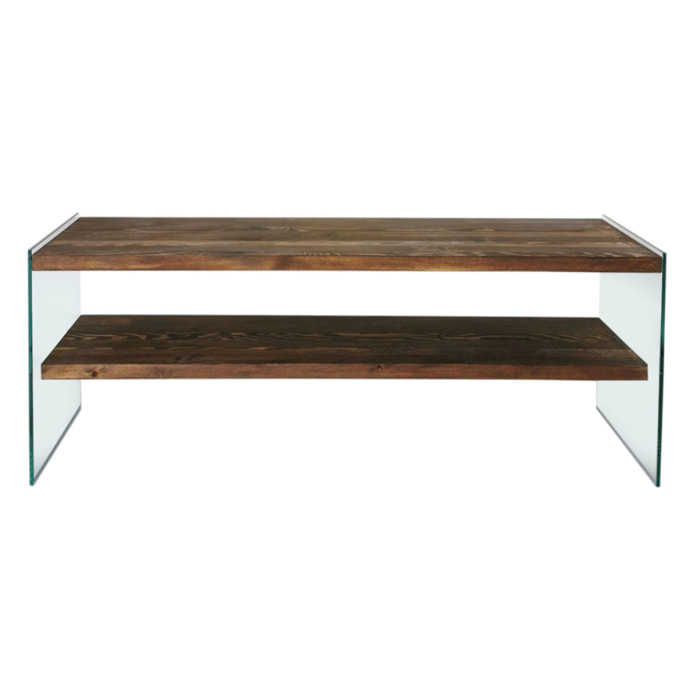 MILLO - Meuble TV contemporain verre et bois 120 cm