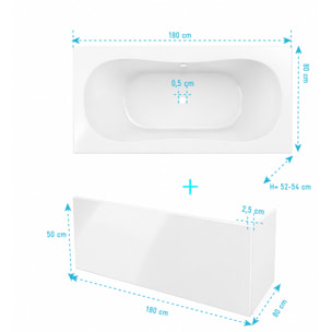 Pack Baignoire 180x80cm et 2 Tabliers recoupables - Blanc Brillant - Marina Round Duo