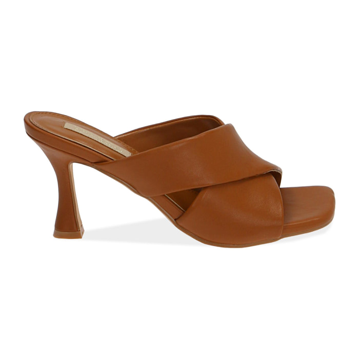 Mules cognac, tacco 8 cm